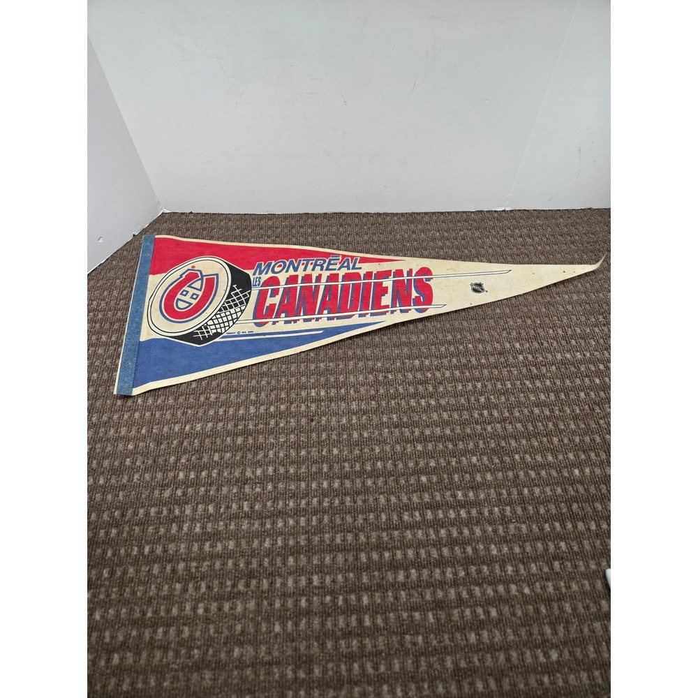 Vintage Montreal Canadiens NHL Pennant 1989 Trench 30 Inch Hockey Decor Red Blue